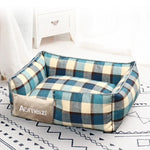 lit chien tissu doux carreaux gris blanc coussin matelas confortable amovible lavable intérieur