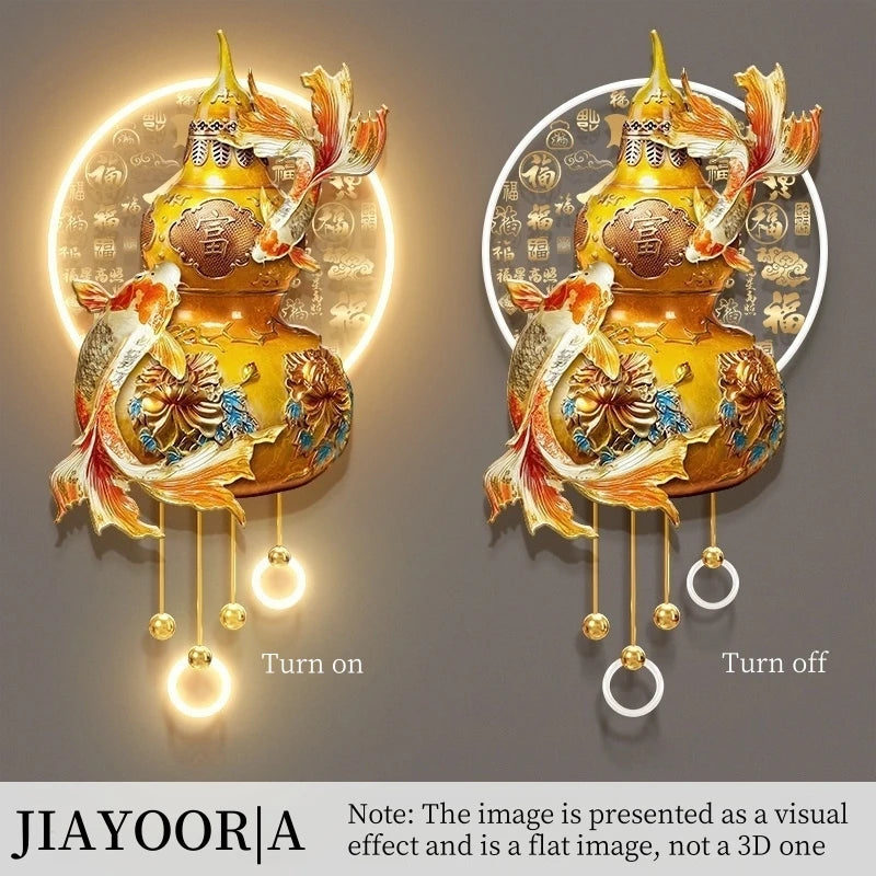 décoration murale traditionnelle ornements floraux poissons stylisés symbole chinois luminaire suspendu boules pendantes éclairage