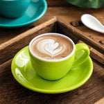tasses céramique bleu rouge jaune moderne 75ml soucoupes réutilisables lave vaisselle sans bpa
