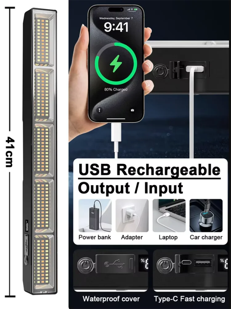 lampe travail led rechargeable aimant noir moderne multifonctionnelle 400w ip66 étanche usb