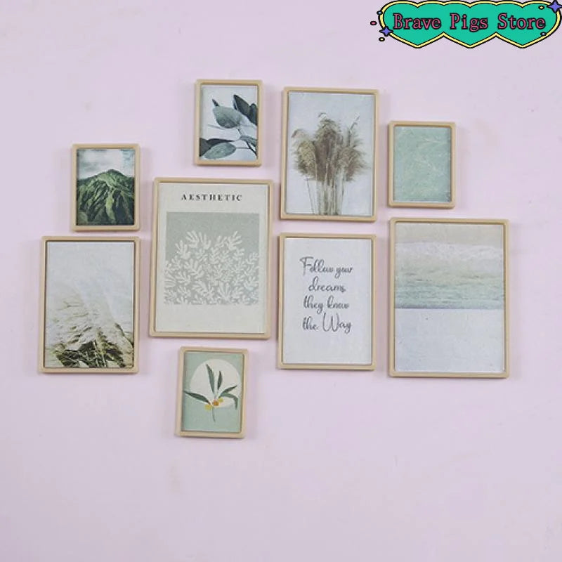 cadres photo miniatures vintage plantes bois clair paysages illustrations bleu gris minimalistes modernes