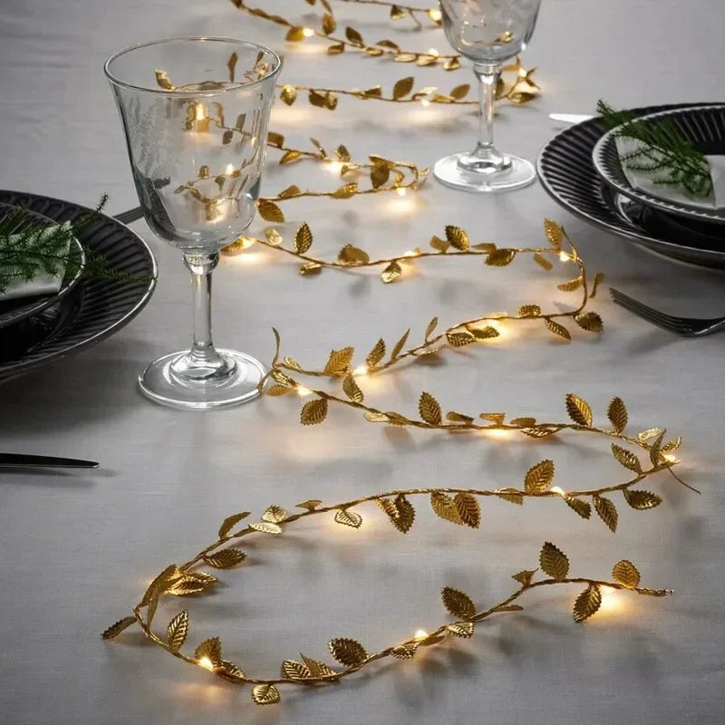 guirlande lumineuse feuilles dorées mariage anniversaire décoration classique 20LED 2m festive noël opaques