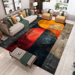tapis abstrait géométrique moderne orange rouge noir gris vert contemporain minimaliste salon chambre