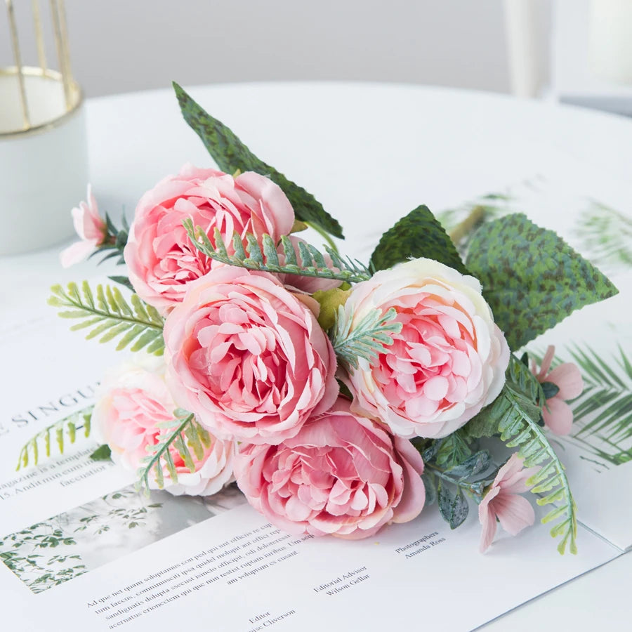bouquet artificiel roses soie orange rouge rose blanc violet feuilles vertes classiqueintérieurDecorationFestivalMarriage
