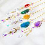 pendentif agate boho chic cristal multicolore opalescent lune soleil étoile