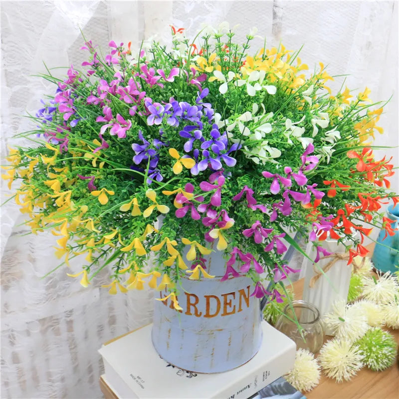 bouquet artificiel moderne fleurs blanches violettes jaunes ornement maison extérieur noël anniversaire mariage
