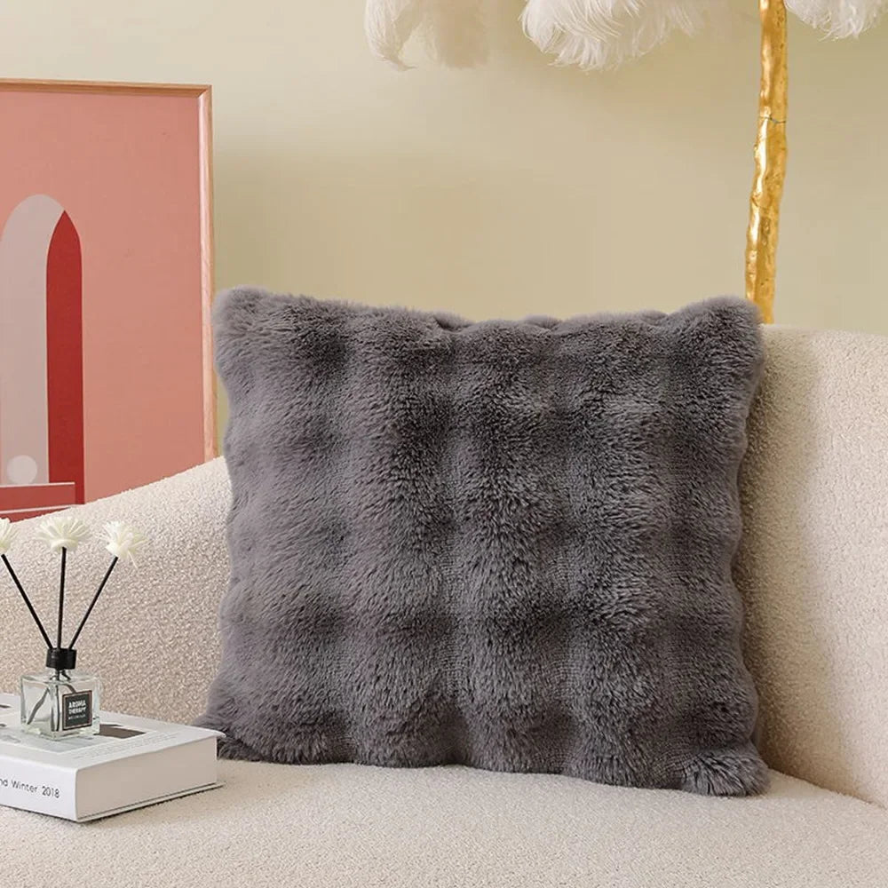 coussin carré moderne gris beige blanc rose pâle lavable 45x45cm bouclé