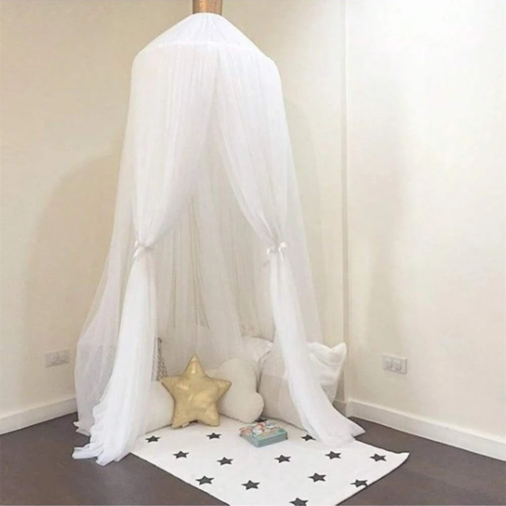 rideau lit bébé étoiles dorées rose blanc moderne translucide chambre enfants