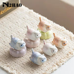 figurine chat résine blanc bleu rose vert artisanale moderne décoration maison collection cadeau