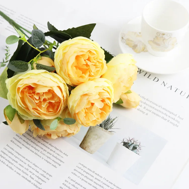 bouquet fleurs artificielles soie décoration maison mariage anniversaire fêtes extérieur roses pivoines classique