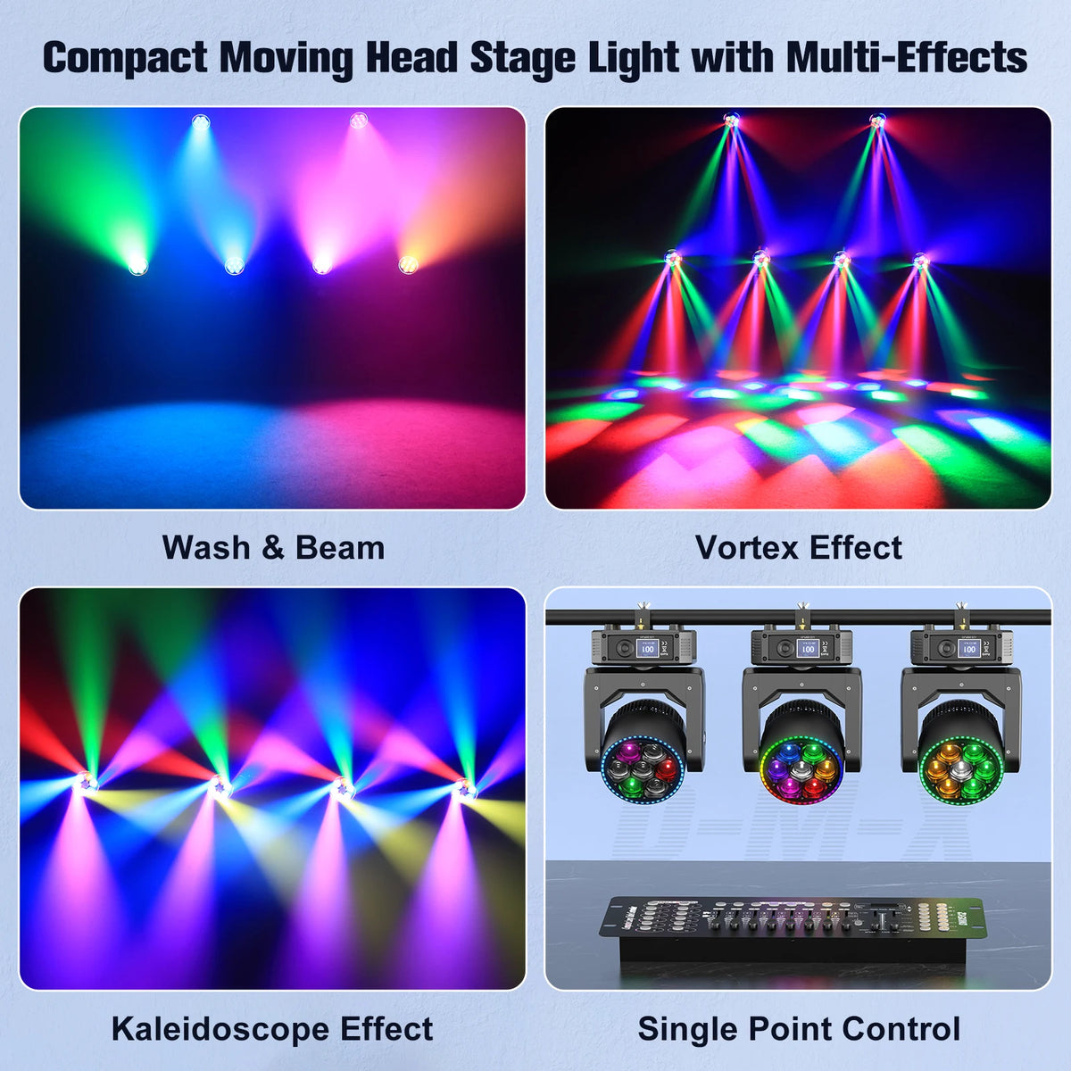 projecteur led rotatif noir effets lumineux dmx scènes professionnelles dj multiple couleurs lcd.controls