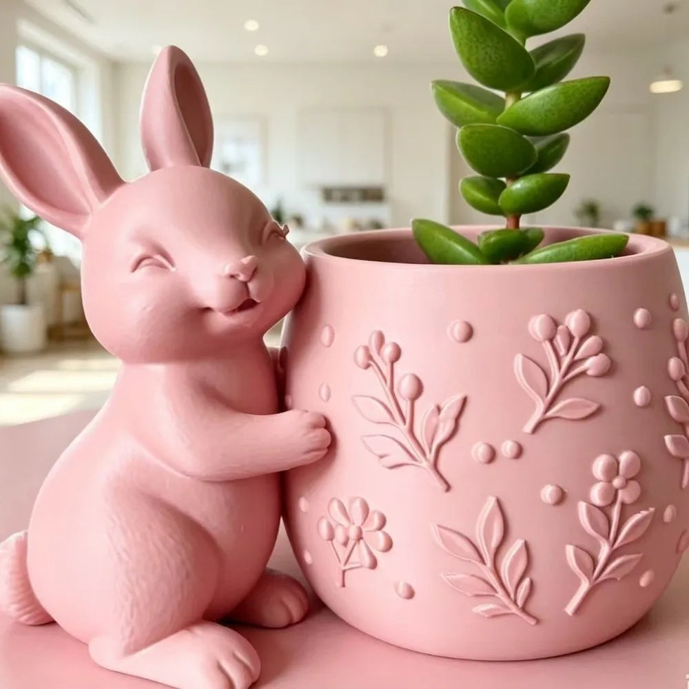 cache pot forme lapin motif végétal blanc vert rose décoration intérieur pâques animalier sculpté