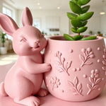 cache pot forme lapin motif végétal blanc vert rose décoration intérieur pâques animalier sculpté