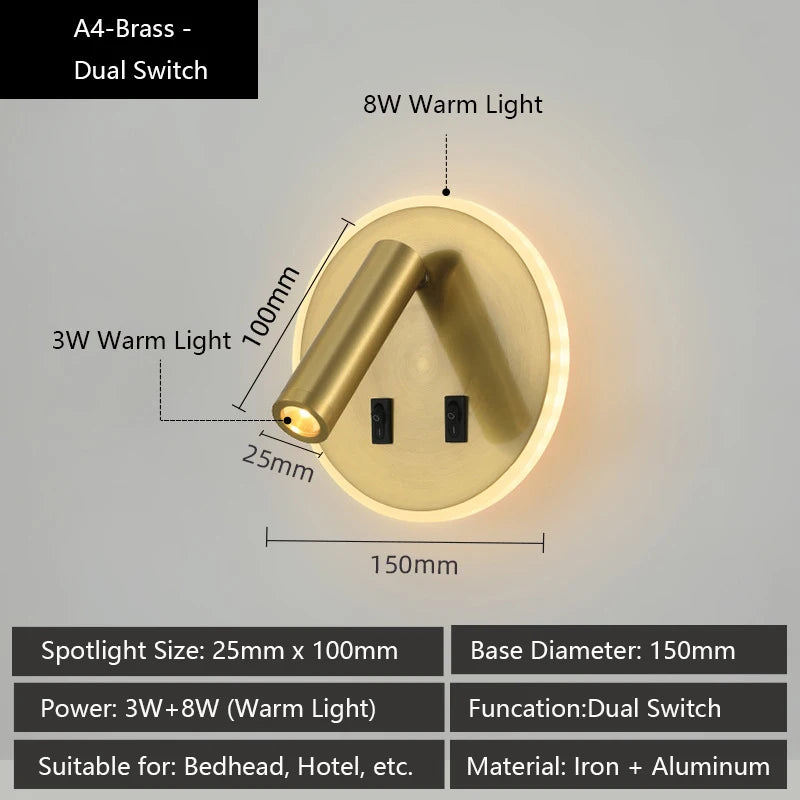 applique murale led moderne ports usb lampes lecture réglables chambre étude