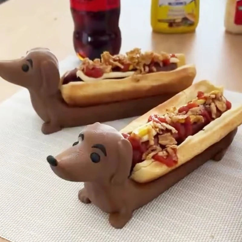 support hot dog chien marron beige noir imprimé créatif fun ketchup mayonnaise