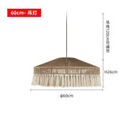 suspension lumineuse boho tissu tressé franges beige blanc rustique