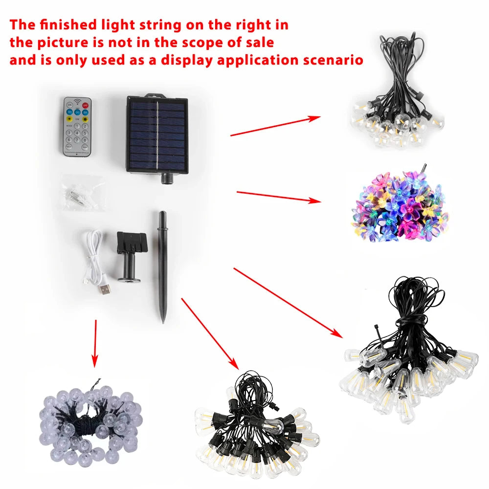 guirlandes led solaires 24v modes flash télécommande panneau lithium charge usb moderne