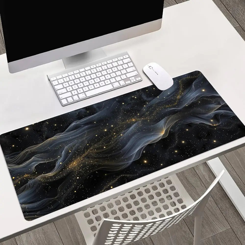 tapis souris noir nuages dorés moderne gamer étoiles abstrait caoutchouc rapideDecorationOffice