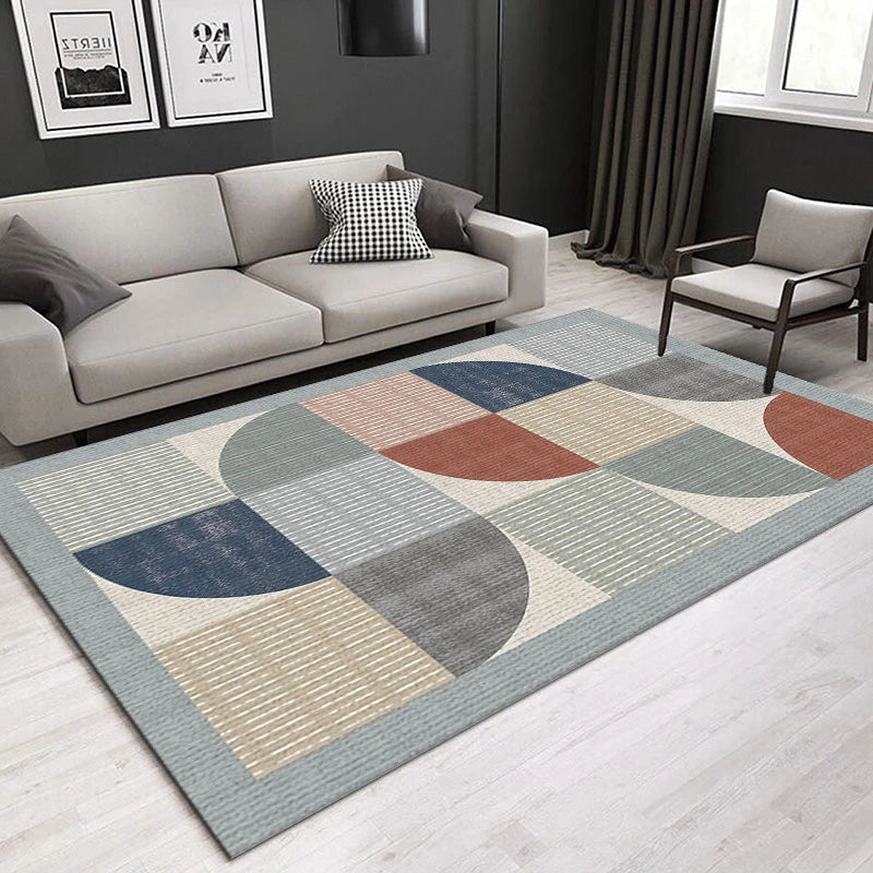 tapis géométrique moderne bleu clair gris rectangle polyester antidérapant durableextérieur chambre sdb commercialisée