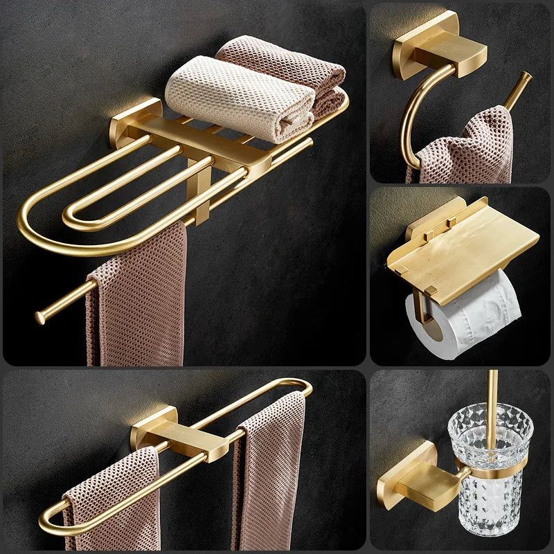 porte serviettes moderne élégants finition brossée or gris métallisé salle bain accessoire quincaillerie fixations