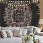 tapisserie mandala boho chic noir blanc rose doré géométrique living bedroom entryway coffee tea