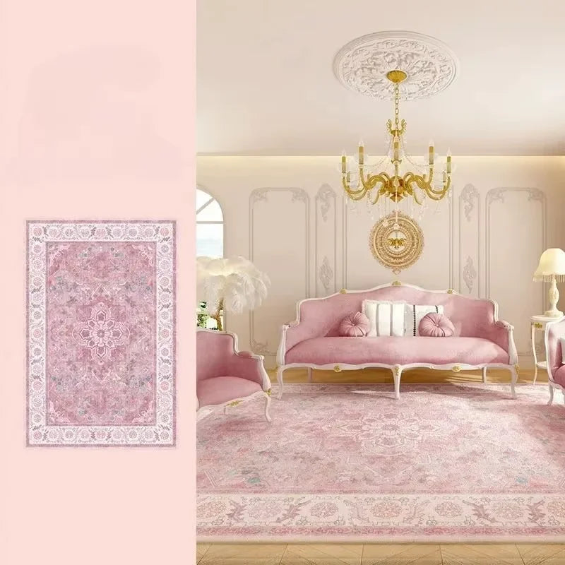 tapis rose ornements floraux texture douce classique salon chambre moderne