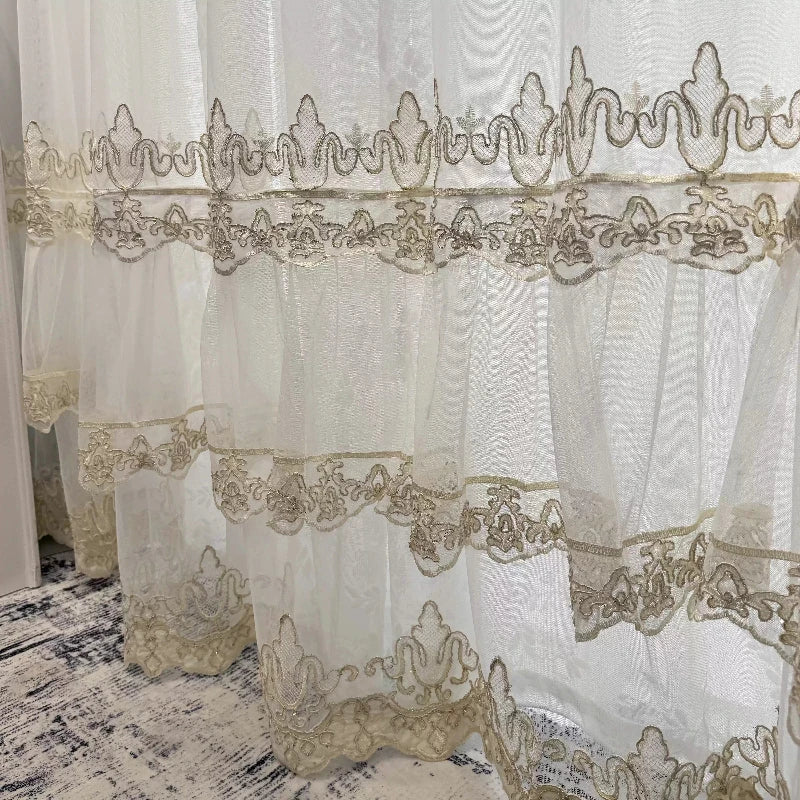 rideau double couche brodé blanc dentelle élégant salon chambre salon classique décoratif