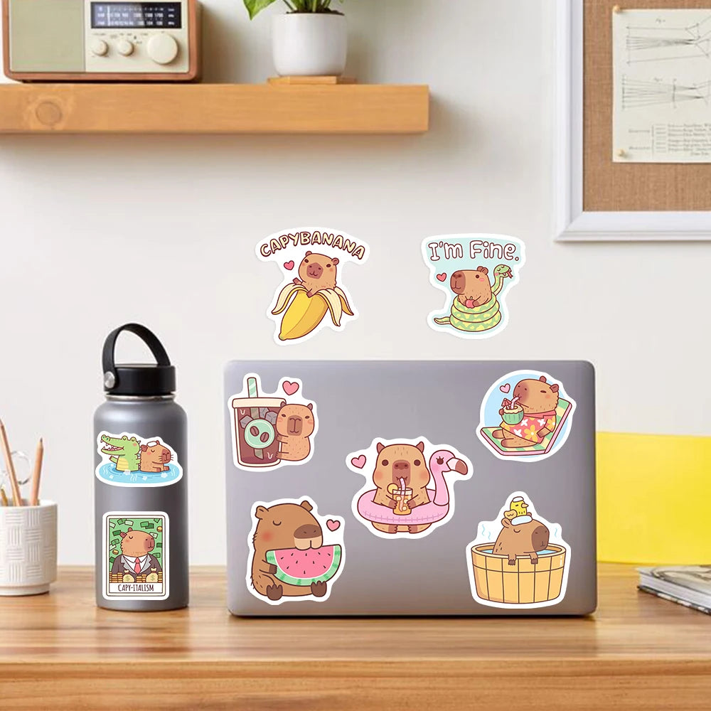 sticker adhésif dessin animé animal mignon motifs simples capsules banane pastèque transparent waterproof vinyl