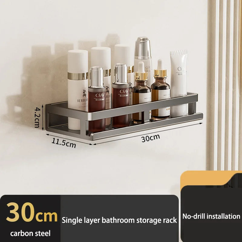 étagère murale moderne argentée perforée fixée crochets salle bain 30cm 40cm 50cm