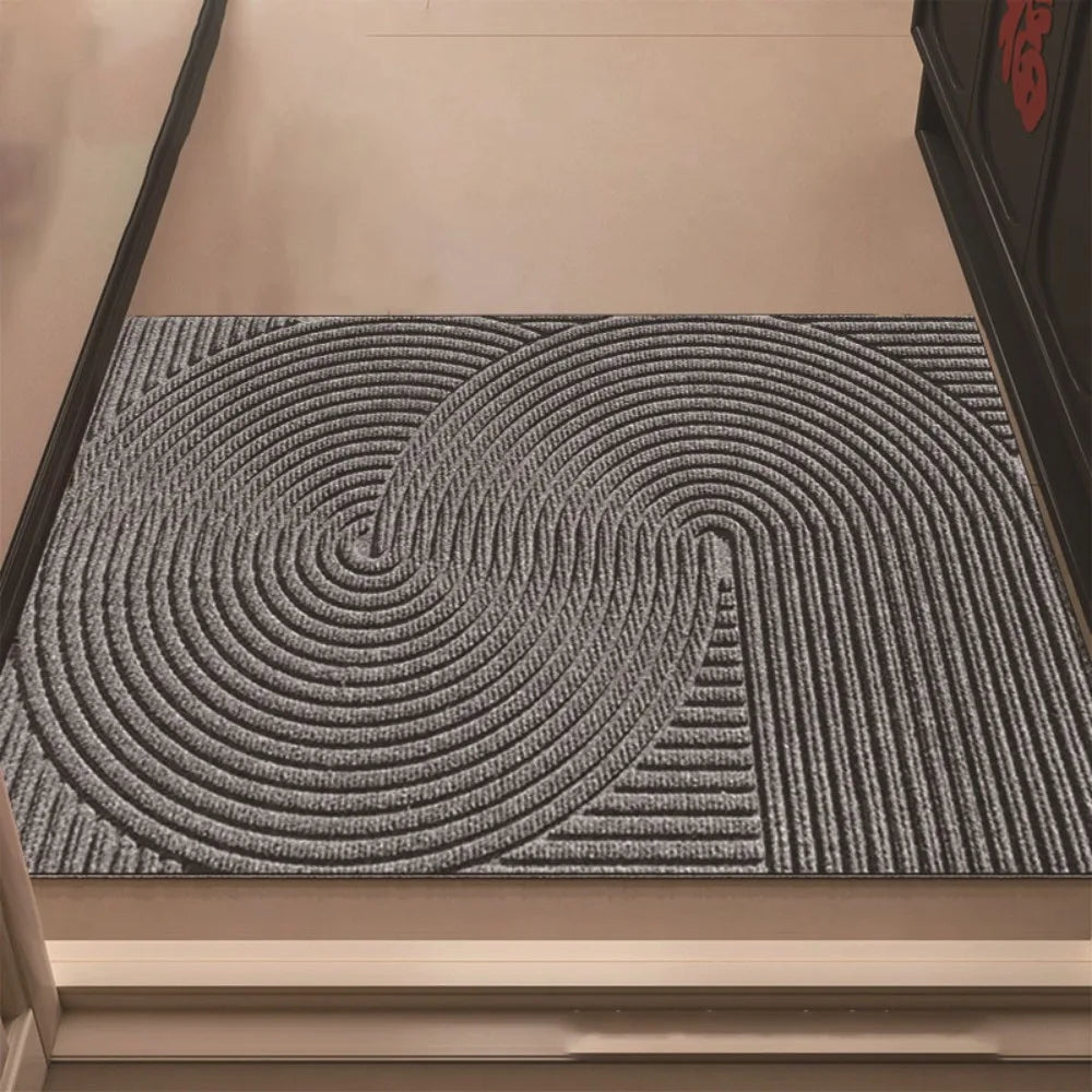 tapis d'entrée moderne rayures vert foncé marron gris antidérapant resistant taches