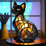 lampe poser chat mosaïque couleur art déco noir orange jaune bleu vert violet