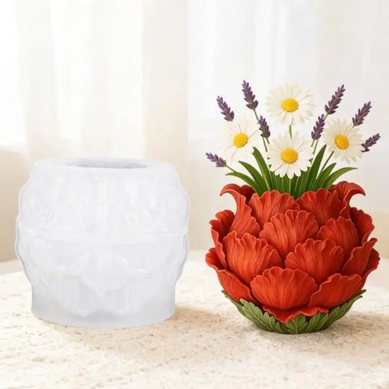 vase artisanal relief floral blanc rouge décoration intérieure pots fleurs faux éléments nature