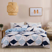 housse couette géométrique moderne bleu blanc rose gris triangles losange carreau double king queen