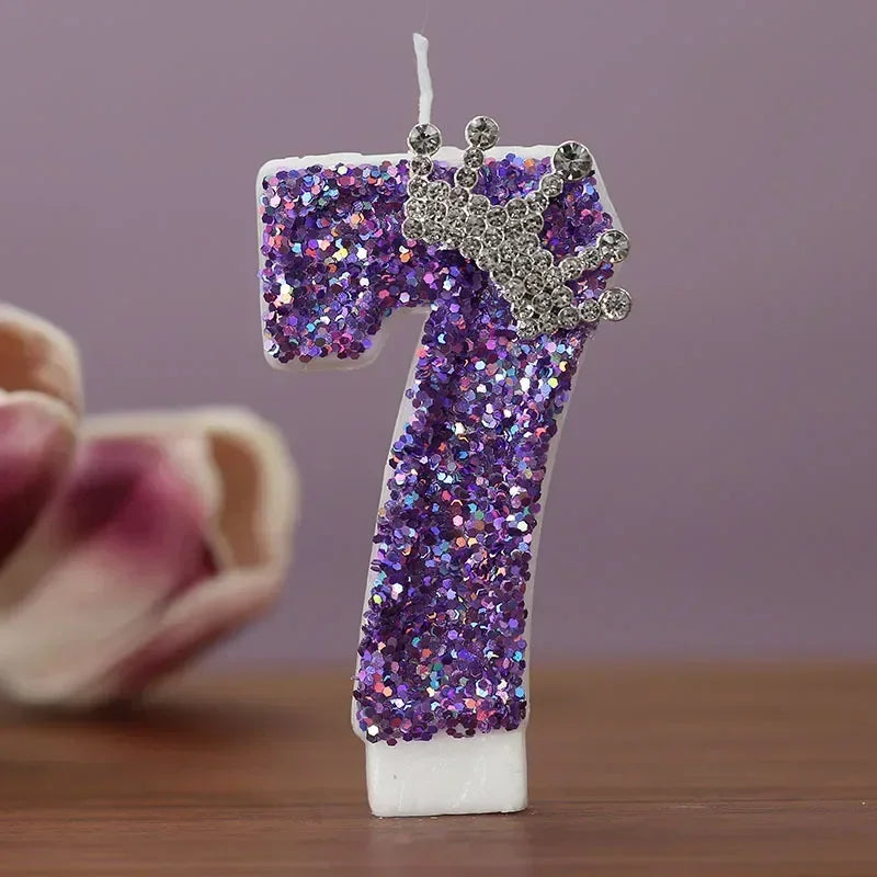bougies anniversaire chiffres violet paillettes décoratives brillantes gâteau princesse festive