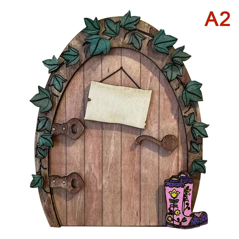 décoration maison porte miniature bois fantaisie motifs champignons rouges vertes