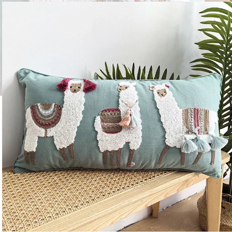 housse coussin brodée boho chic motif floral géométrique polyester 30x60cm decoration maison