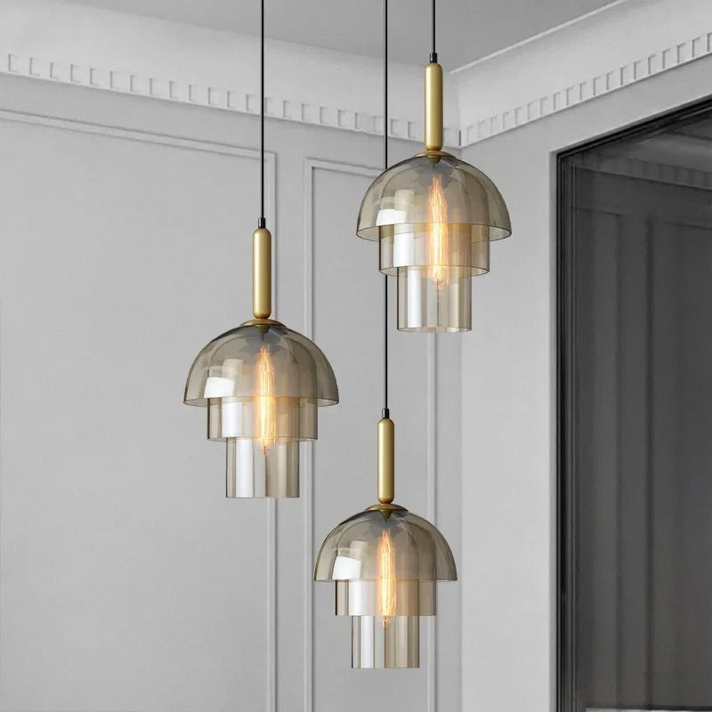 lampe suspendue moderne élégante dorée transparente câble noir ampoule e27 chambre salon