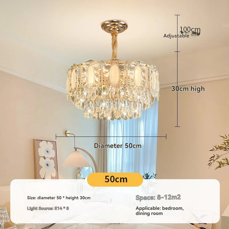 lustre doré cristal pendeloques classique moderne encastrée led 2000lm