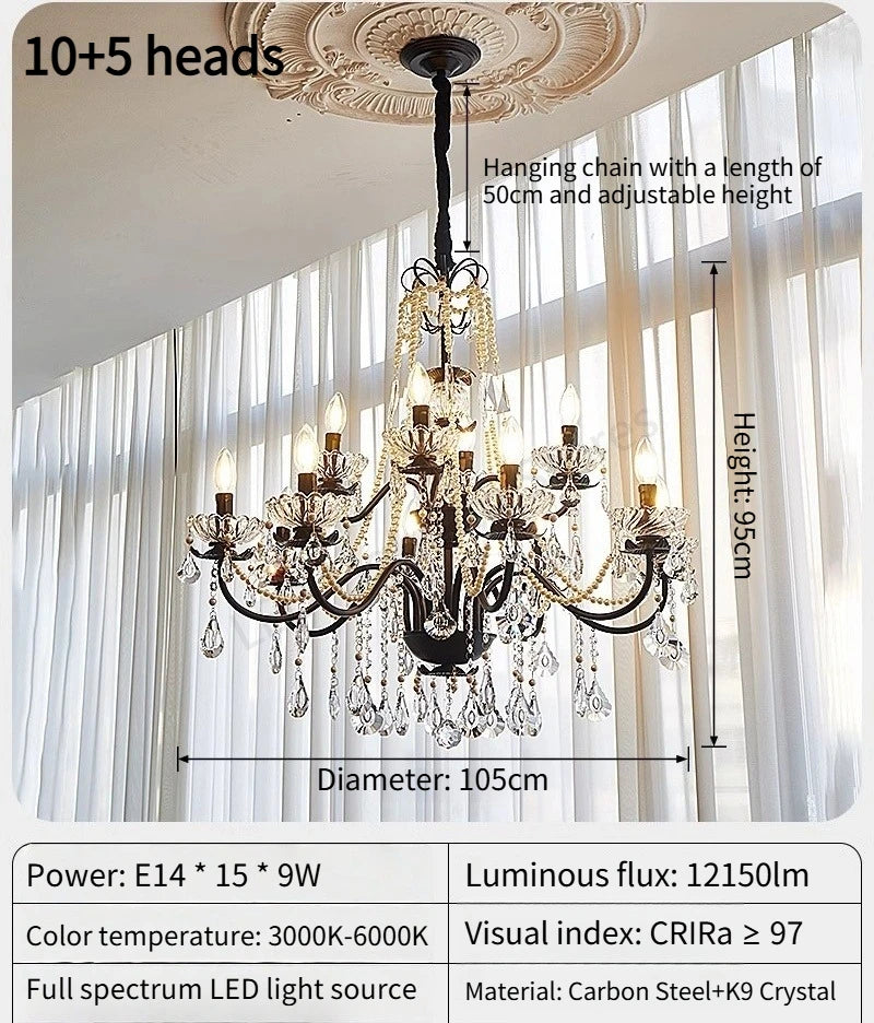 lustre cristal noir blanc classique baroque suspension salon chambre