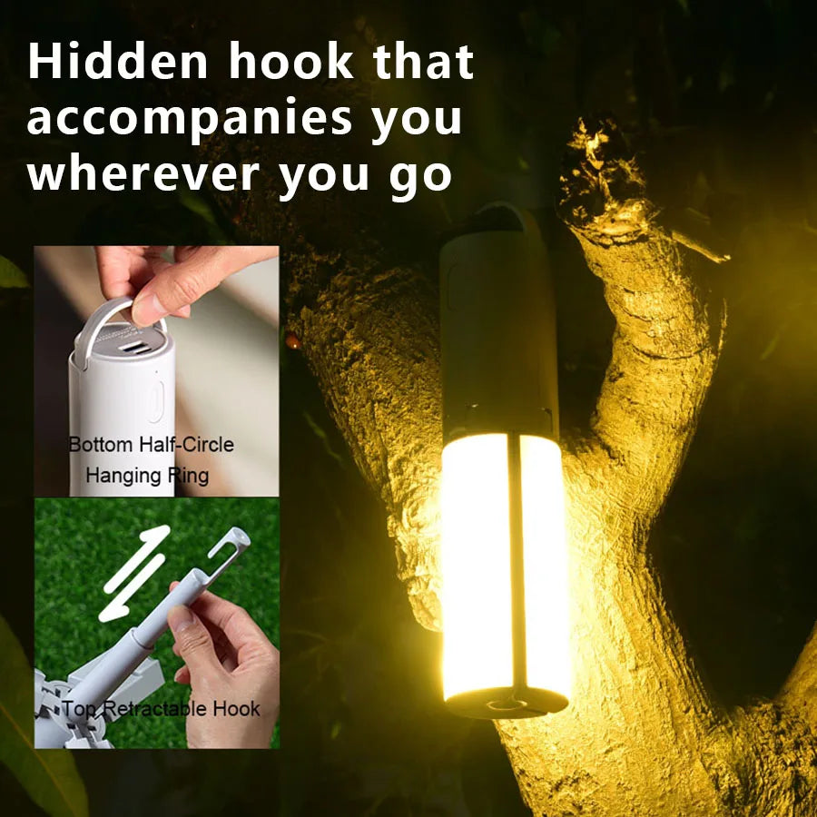 lampe camping pliable rechargeable led blanc moderne 12h éclairage annneau crochet emergency