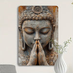 statue bouddha aluminium relief sculpté gris brun beige décoration murale intérieur extérieur (Seulement 14