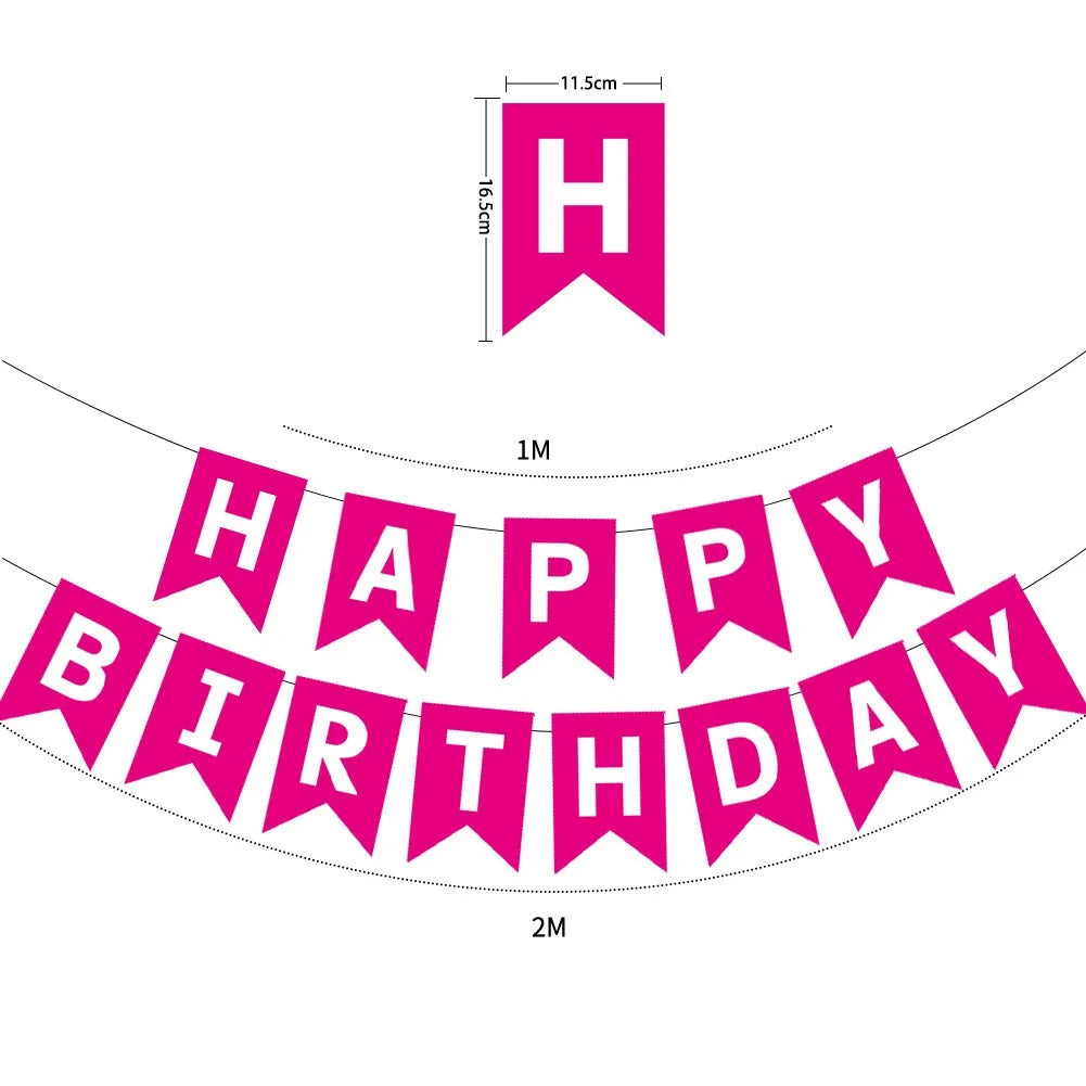 guirlande fanions happy birthday bleu rose vert noir blanc festif décoration anniversaire festive opaques