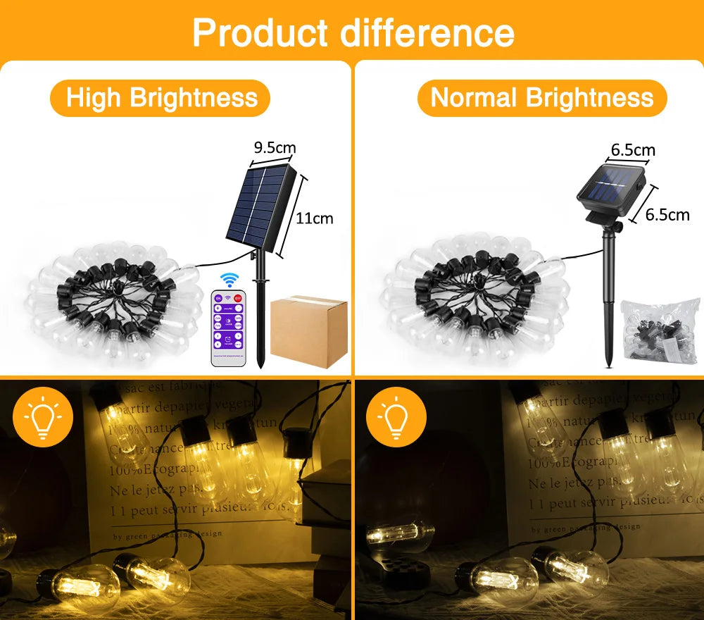 guirlande lumineuse solaire extérieure modes ambrée filaments visibles télécommande led contemporaine