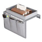 organisateur canapé plateau poches rangement moderne noir gris tissu texturé respectueux environnement