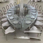 table ovale moderne élégante acier inoxydable blanc mariage banquet transparente luxueuse minimaliste