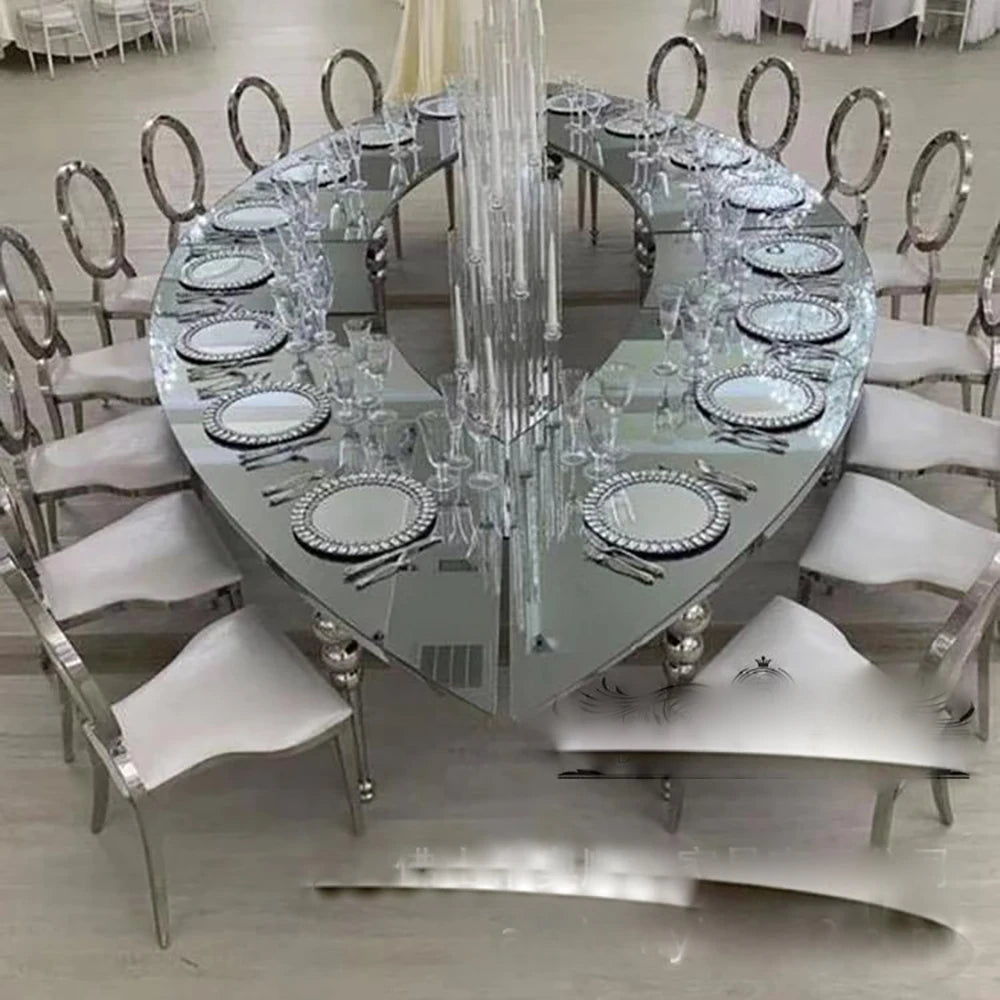 table ovale moderne élégante acier inoxydable blanc mariage banquet transparente luxueuse minimaliste