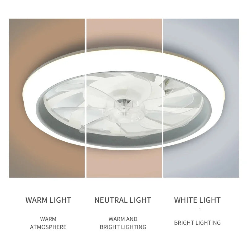 ventilateur led moderne blanc télécommande lumiere intégrée vitesses transparent