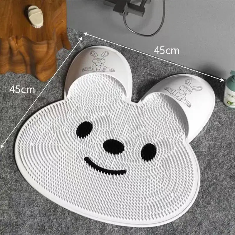 tapis bain blanc rose souriant oreilles lapin adhésif douche moderne