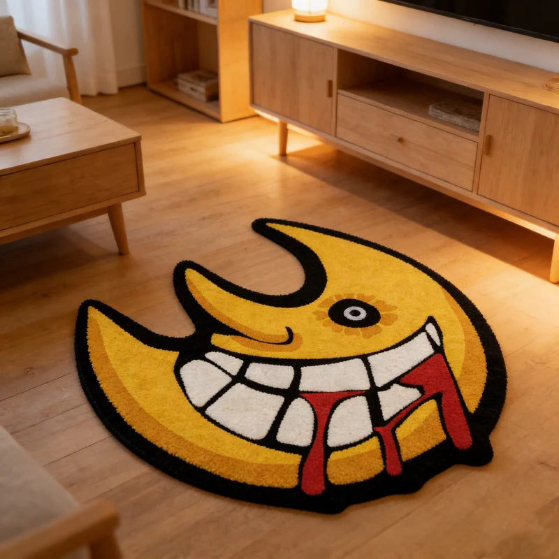 tapis dessin animé jaune noir souriant antidérapant polyester intérieur enfant salon chambre