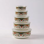 bols céramique couvercles fleurs pois blancs rouges verts roses bleus vintage